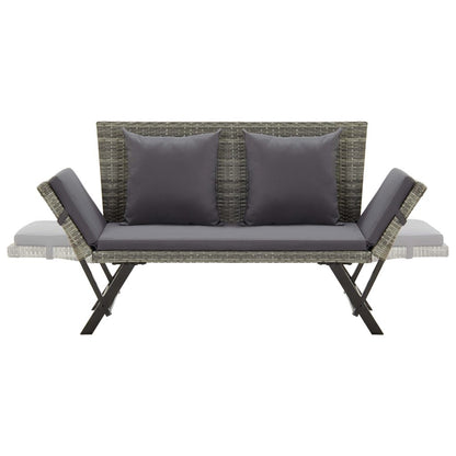 Garden Bench with Cushions 176 cm Grey Poly Rattan