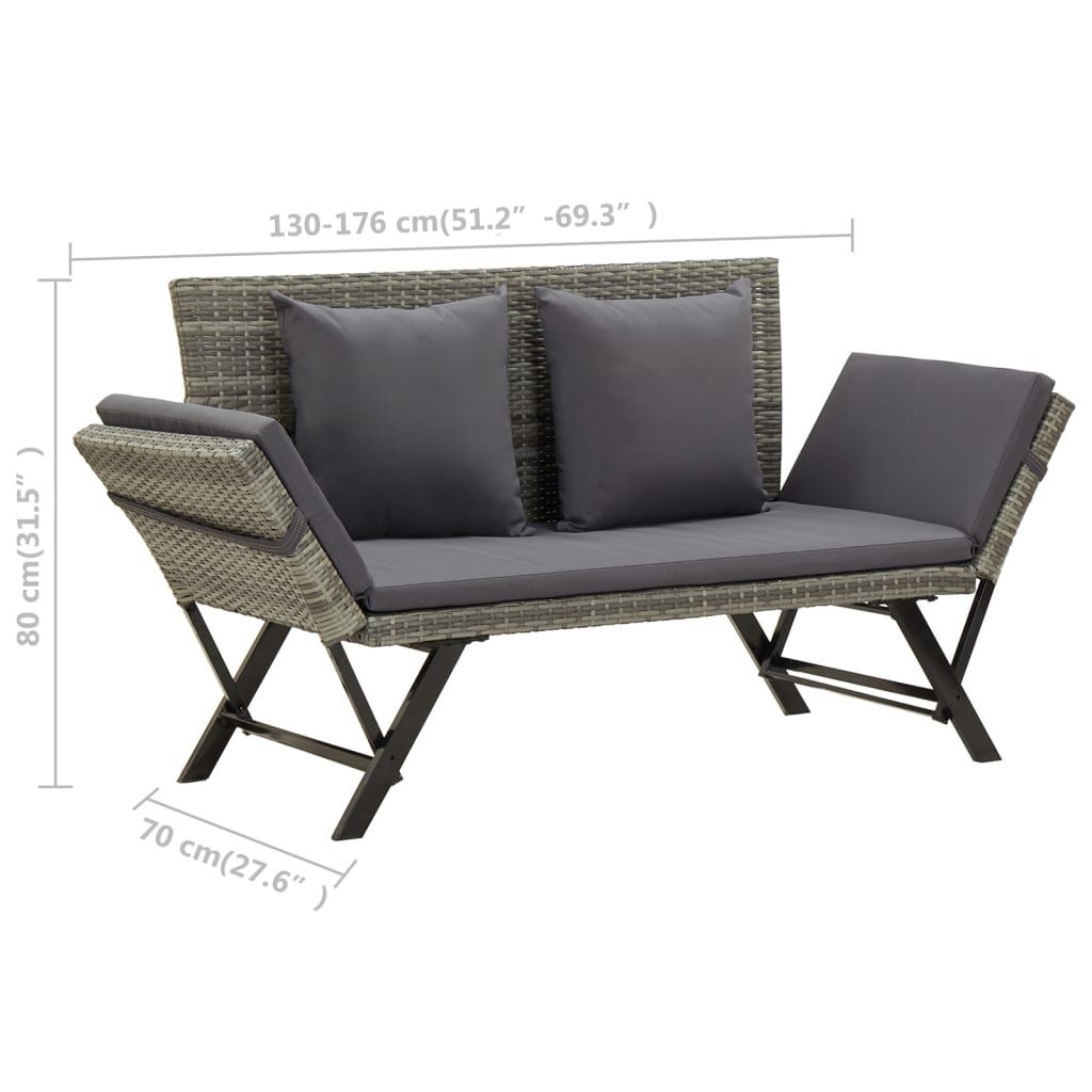 Garden Bench with Cushions 176 cm Grey Poly Rattan