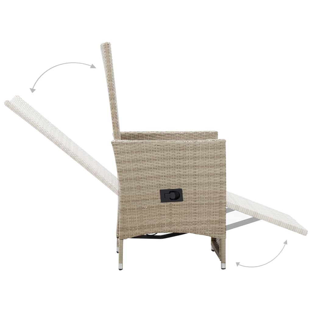 Reclining Garden Chairs 2 pcs with Cushions Poly Rattan Beige