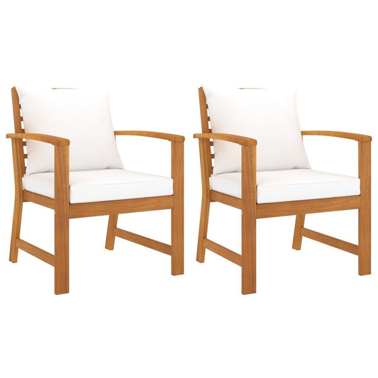 Garden Chairs 2 pcs with Cream Cushion Solid Acacia Wood