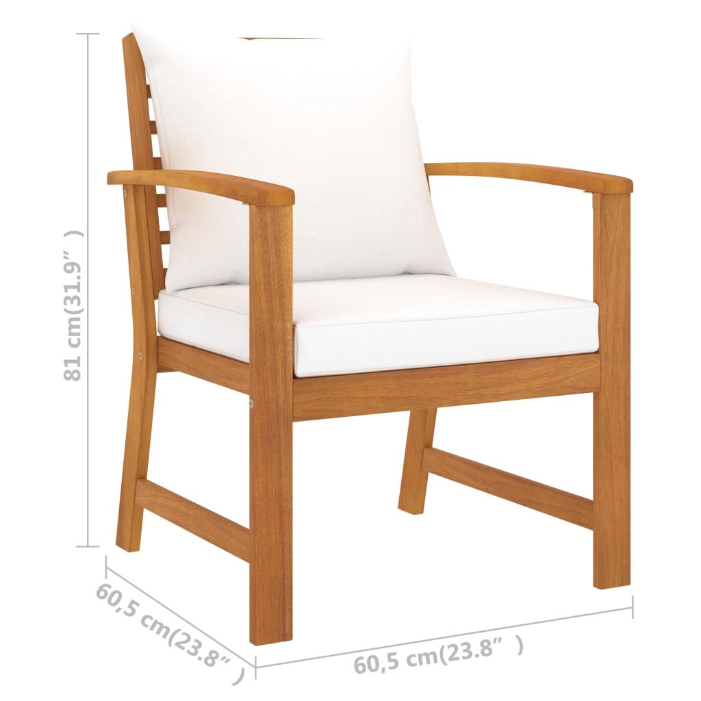 Garden Chairs 2 pcs with Cream Cushion Solid Acacia Wood