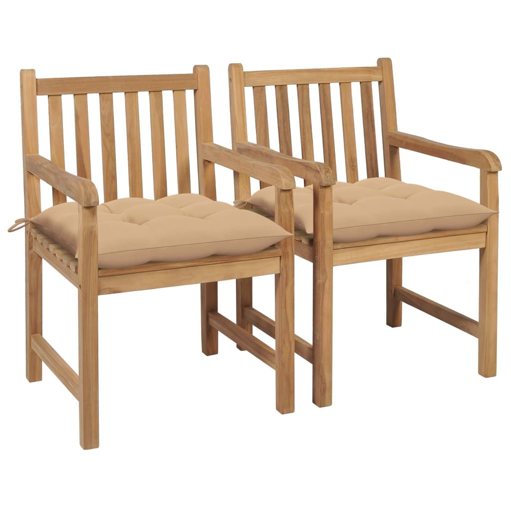 Garden Chairs 2 pcs with Beige Cushions Solid Teak Wood