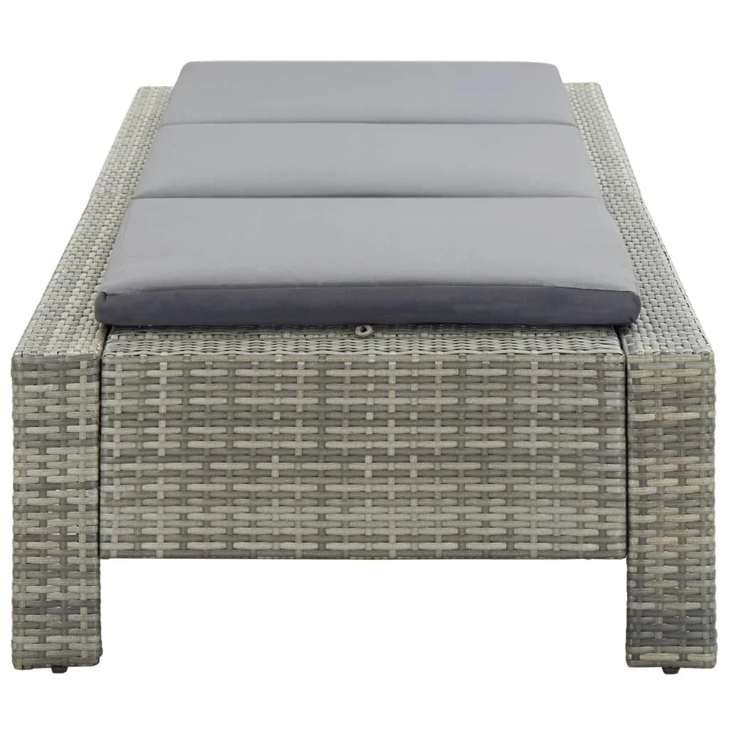 Sunbed with Cushion Grey Poly Rattan