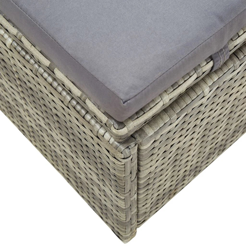 Sunbed with Cushion Grey Poly Rattan