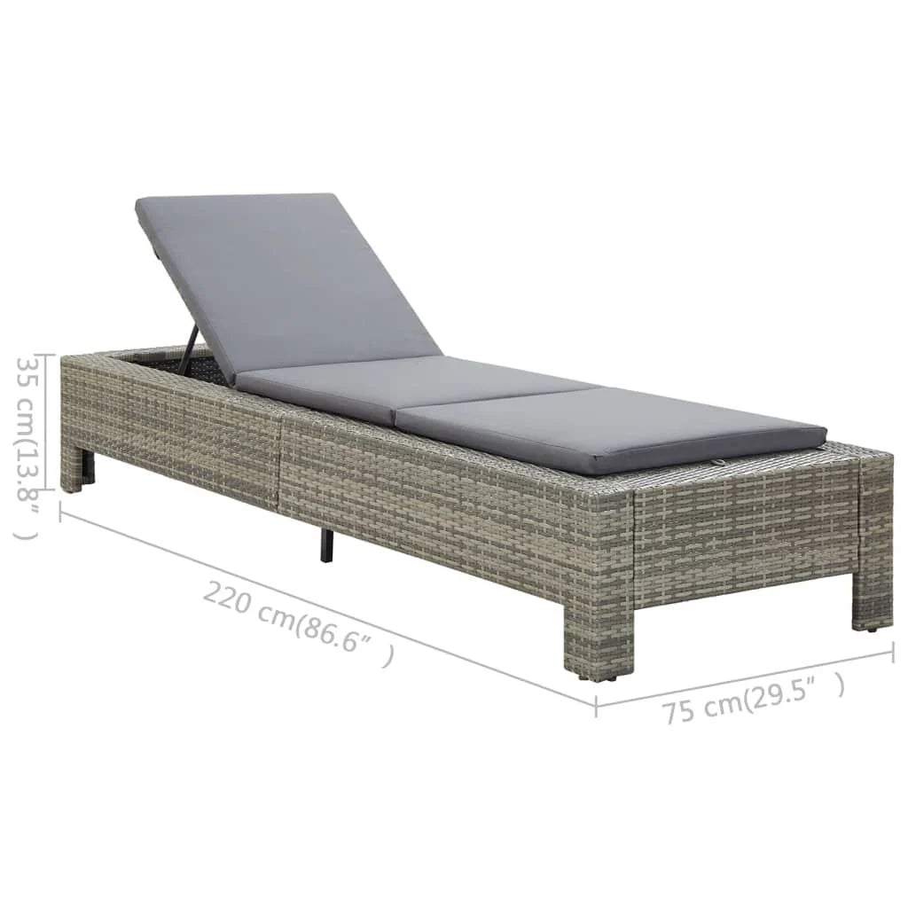 Sunbed with Cushion Grey Poly Rattan