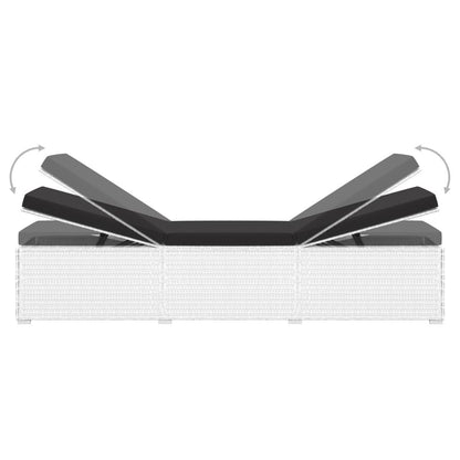 Sun Lounger with Cushion and Tea Table Poly Rattan White
