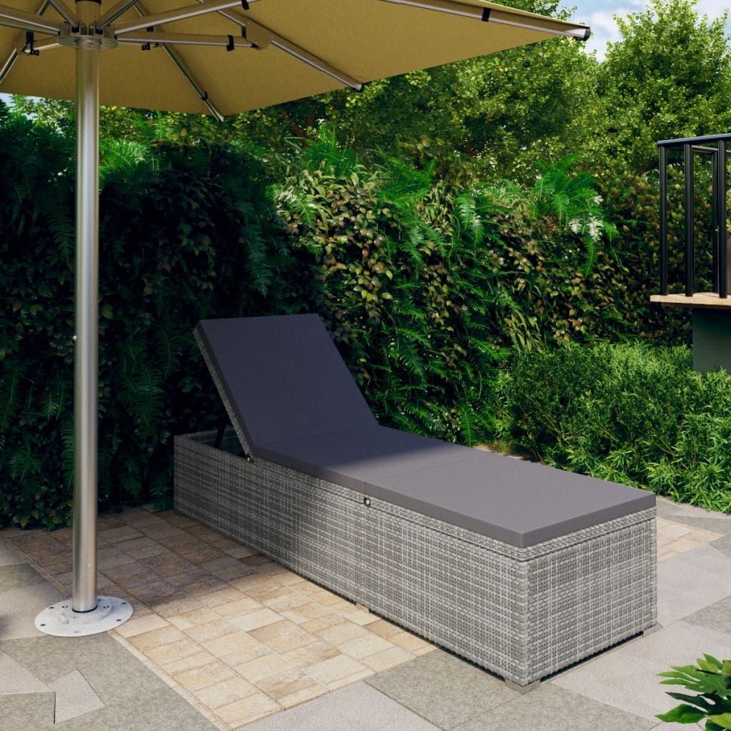 Sun Lounger with Cushion Poly Rattan Grey