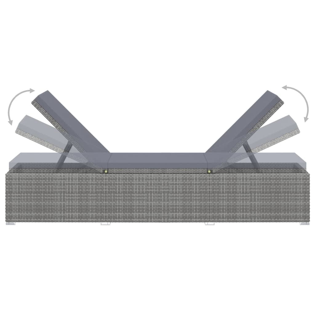 Sun Lounger with Cushion Poly Rattan Grey