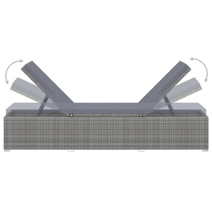 Sun Lounger with Cushion Poly Rattan Grey