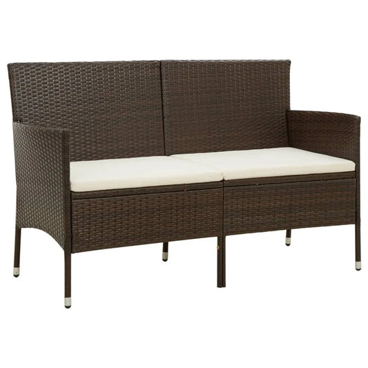 3-Seater Garden Sofa with Cushion Brown Poly Rattan