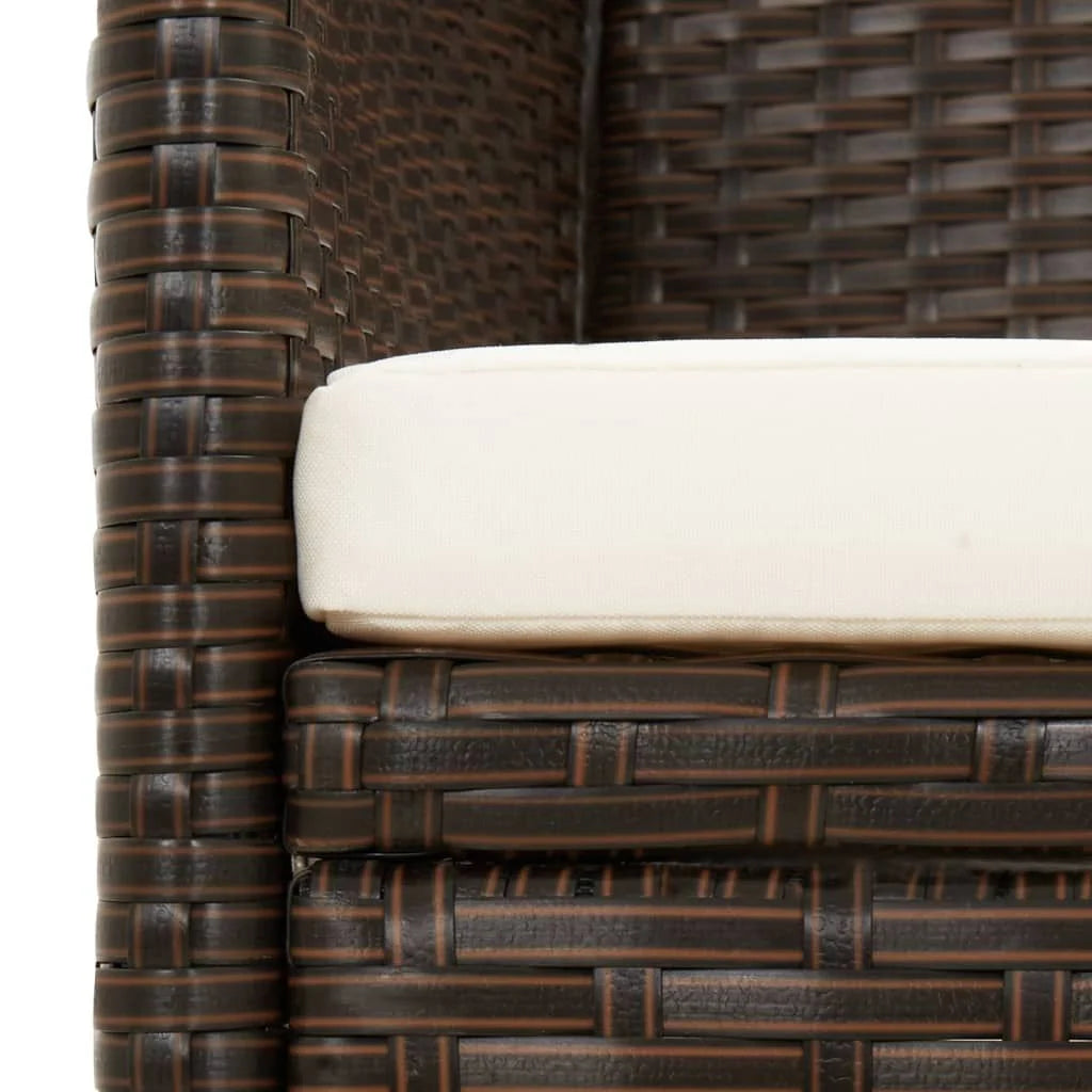 3-Seater Garden Sofa with Cushion Brown Poly Rattan