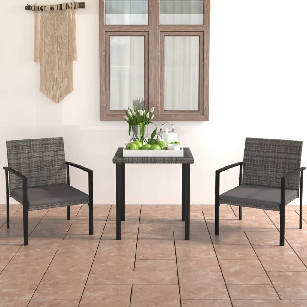 3 Piece Garden Dining Set Poly Rattan Grey