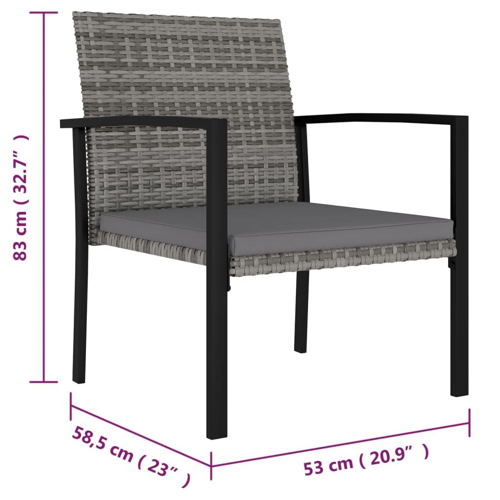 3 Piece Garden Dining Set Poly Rattan Grey