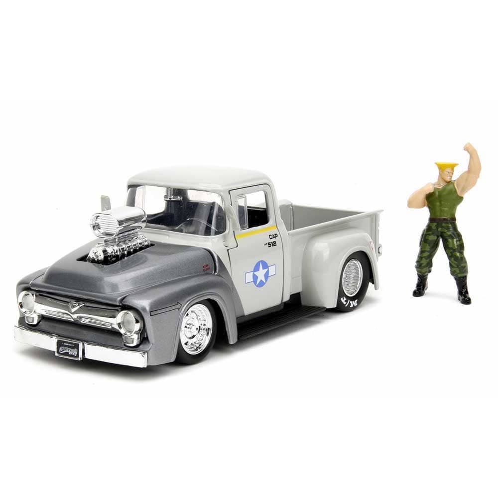 Jada Street Fighter II – Ford Pickup 1:24 Con Figura Guile – Metal, Puertas Abatibles, Ruedas Giran – +8 Años