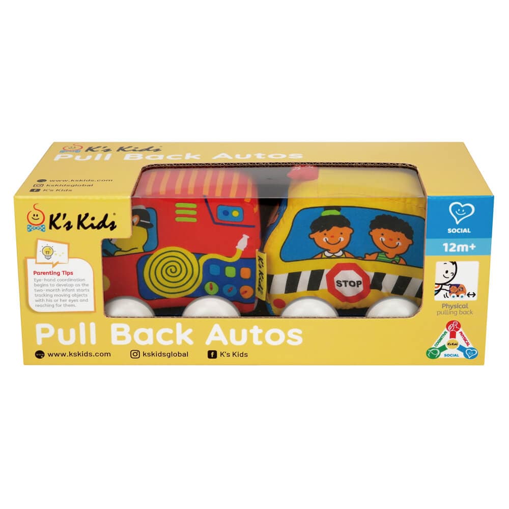 K’s Kids Toys K’s Kids Pull Back Autos - School Bus + Fire Engine