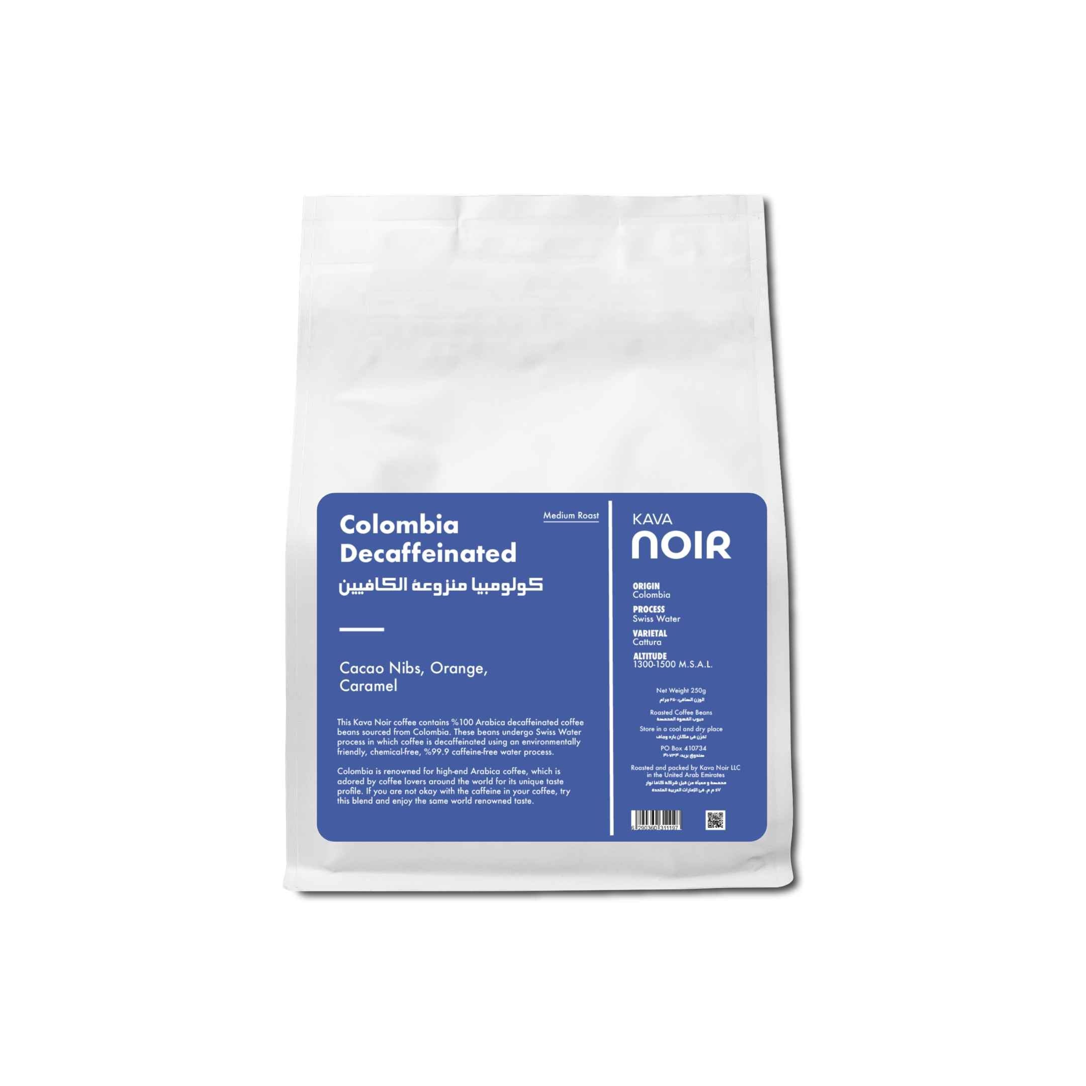 Kava Noir Colombia Decaffeinated Coffee 250g