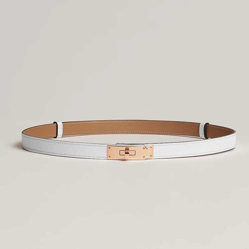 Hermes Kelly 18 Rose Gold Hardware Belt - White