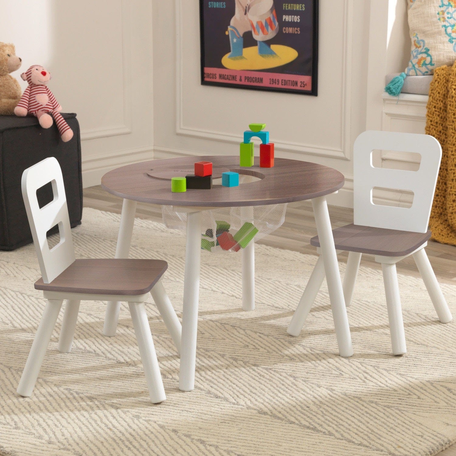KidKraft Toys Kidkraft Round Storage Table & 2 Chair Set - Gray Ash