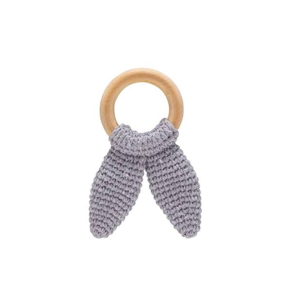 Babyjem - Amigurumi Wooden Ring Teether for Baby -  4+ Months -  Grey