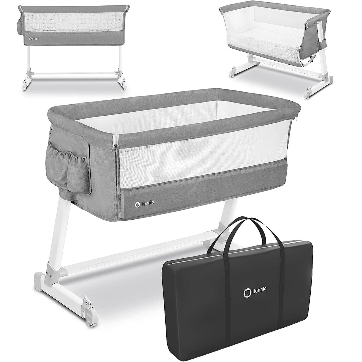 Lionelo Babies Lionelo Theo Adjustable Bedside Cot - Light Grey