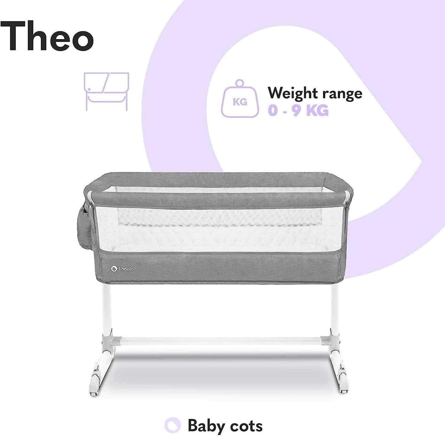 Lionelo Babies Lionelo Theo Adjustable Bedside Cot - Light Grey