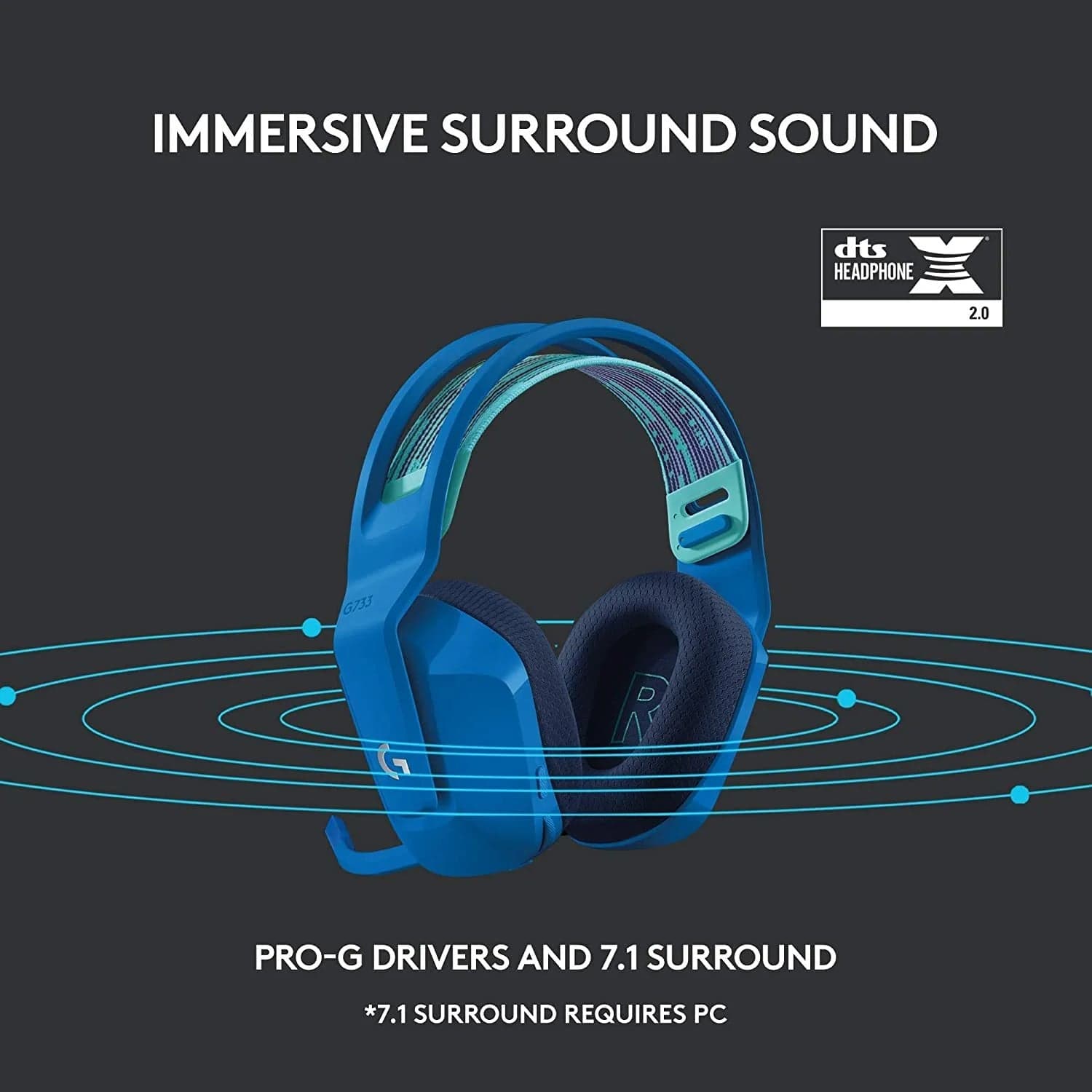 LOGITECH Headphones Logitech G733 Lightspeed Wireless RGB Blue Gaming Headset