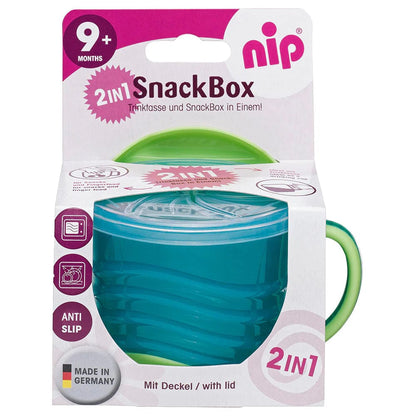 NIP baby accessories 2 in 1 SNACKBOX / GREEN  (w/ anti slip handle and non-slip base)  (DISWASHER, MICROWAVE, SAFE)
