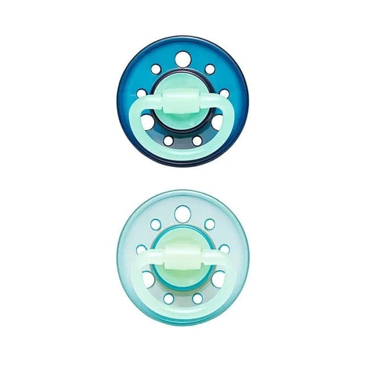 NIP baby accessories CHERRY NIGHT SOOTHER / LATEX    GREY & TURQUOISE   (GLOW IN THE DARK,  ROUND TEATS)