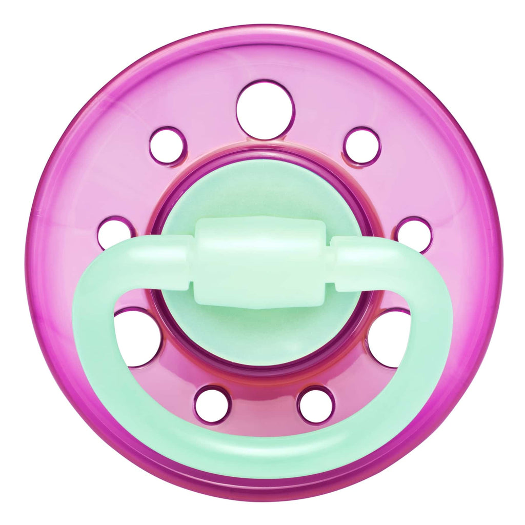 NIP baby accessories CHERRY NIGHT SOOTHER / LATEX    ROSE & GREEN   (GLOW IN THE DARK,  ROUND TEATS)"