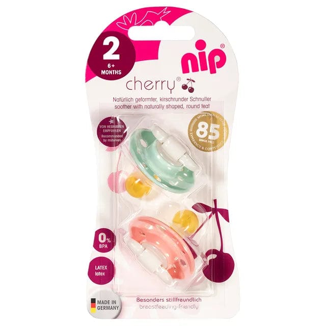 NIP baby accessories CHERRY NIGHT SOOTHER / LATEX    ROSE & GREEN   (GLOW IN THE DARK,  ROUND TEATS)"