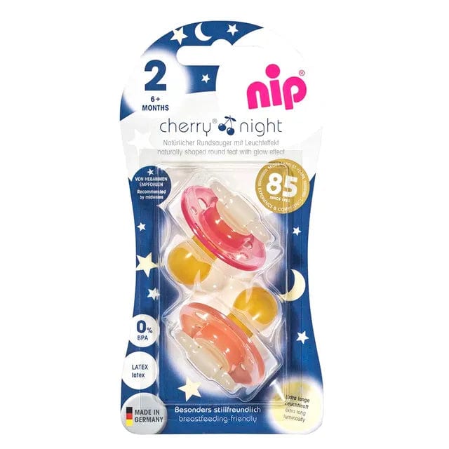 NIP baby accessories "CHERRY NIGHT SOOTHER / LATEX    ROSE & PINK   (GLOW IN THE DARK,  ROUND TEATS) "