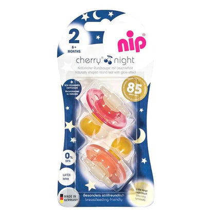 NIP baby accessories "CHERRY NIGHT SOOTHER / LATEX    ROSE & PINK   (GLOW IN THE DARK,  ROUND TEATS) "