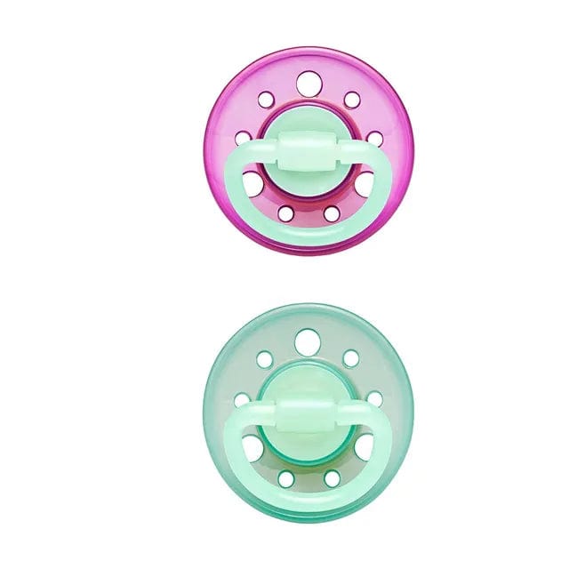 NIP baby accessories "CHERRY NIGHT SOOTHER / LATEX    VIOLET & GREEN   (GLOW IN THE DARK,  ROUND TEATS)"