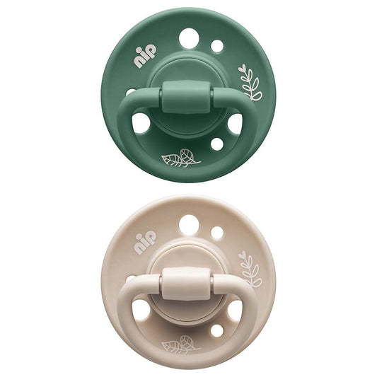 NIP baby accessories CHERRY SOOTHER / LATEX    BEIGE & DARK GREEN  (ECO-FRIENDLY, ROUND TEATS) 0-6M