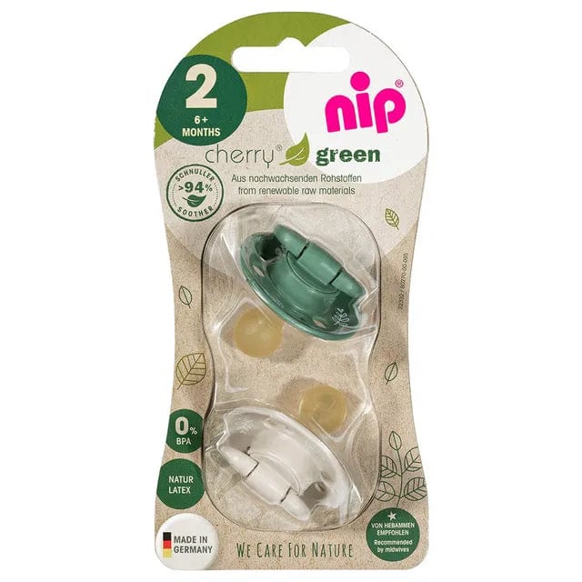 NIP baby accessories CHERRY SOOTHER / LATEX    BEIGE & DARK GREEN   (ECO-FRIENDLY, ROUND TEATS) 6M+