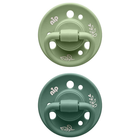 NIP baby accessories CHERRY SOOTHER / LATEX    LIGHT GREEN & DARK GREEN   (ECO-FRIENDLY, ROUND TEATS) 0-6M