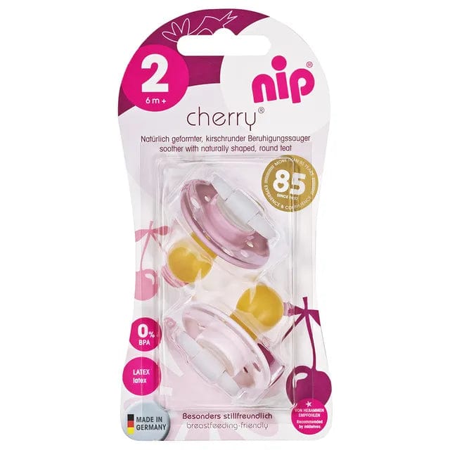 NIP baby accessories CHERRY SOOTHER LATEX    PEACH & PINK   (ROUND TEATS)