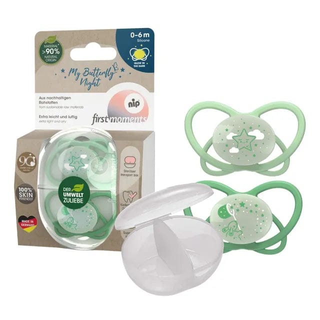 NIP baby accessories FIRST  MOMENTS SOOTHER  ""MY BUTTERFLY""  LIGHT GREEN & GREEN   (GLOW IN THE DARK, SYMMETRICAL TEATS) 0-6M