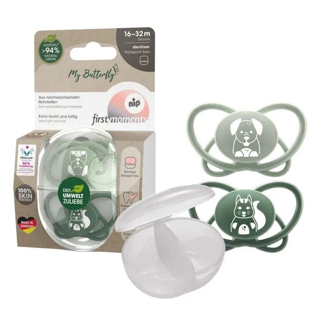 NIP baby accessories FIRST  MOMENTS SOOTHER  ""MY BUTTERFLY""  LIGHT GREEN & GREEN   (SYMMETRICAL TEATS) 16-32M