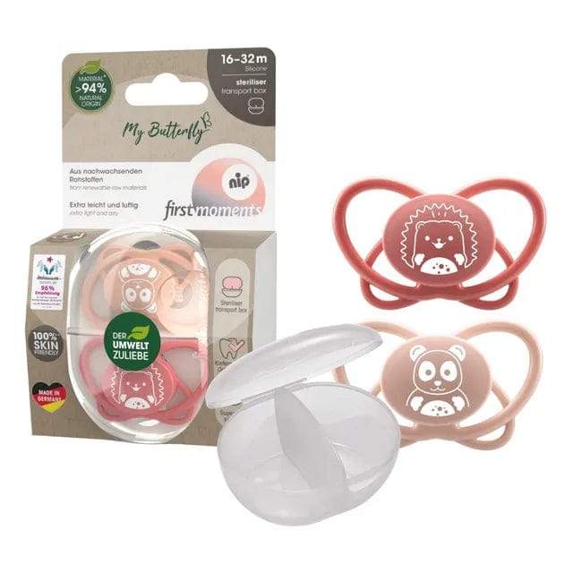NIP baby accessories FIRST  MOMENTS SOOTHER  ""MY BUTTERFLY""  LIGHT PINK & PINK   (SYMMETRICAL TEATS) 16-32M