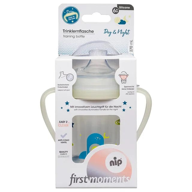 NIP Baby accessories FIRST MOMENTS TRAINING BOTTLE  GLOW IN THE DARK /  ROCKET   (SOFT SPOUT - WIDE LIP PAD)  (SOFT SPOUT - WIDE LIP PAD) 270ML