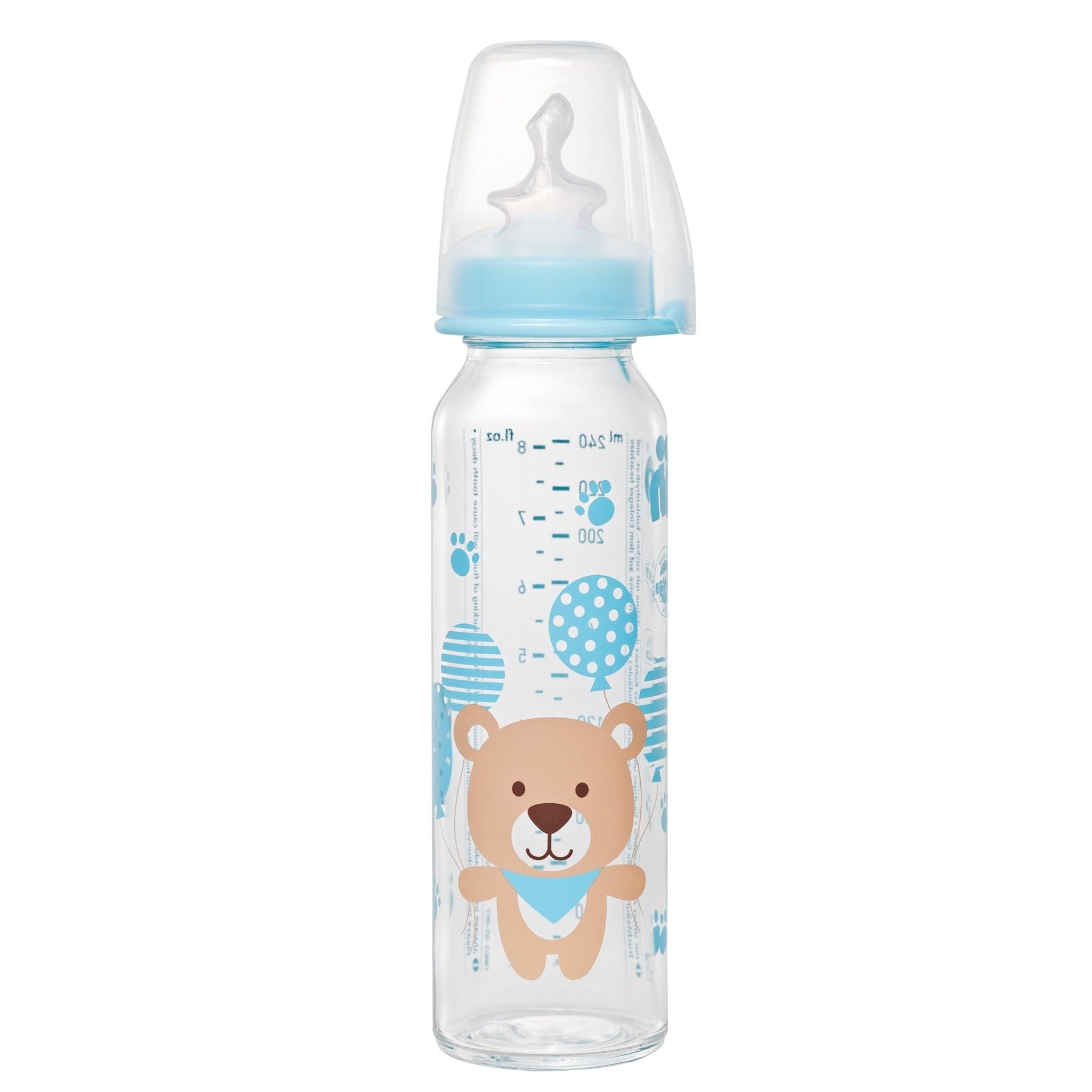 NIP Baby accessories GLASS BOTTLE   BLUE BEAR   (Round Teat-M) 250ML