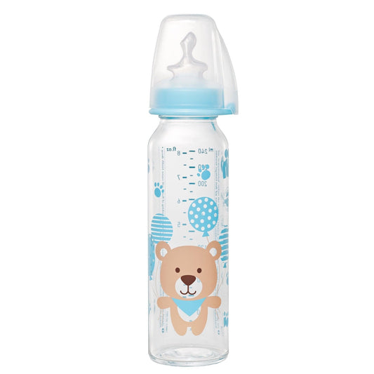 NIP Baby accessories GLASS BOTTLE   BLUE BEAR   (Round Teat-M) 250ML