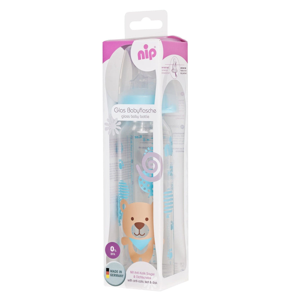 NIP Baby accessories GLASS BOTTLE   BLUE BEAR   (Round Teat-M) 250ML
