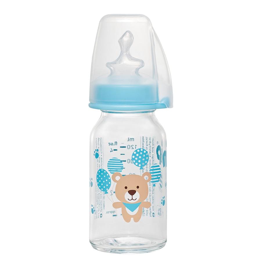 NIP Baby accessories GLASS BOTTLE   BLUE BEAR   (ROUND TEAT-S) 125ML