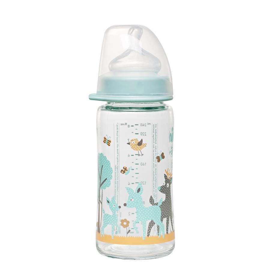 NIP Baby accessories WIDE NECK GLASS BOTTLE   DEER BOY   (ANATOMICAL TEAT-M)  240ML