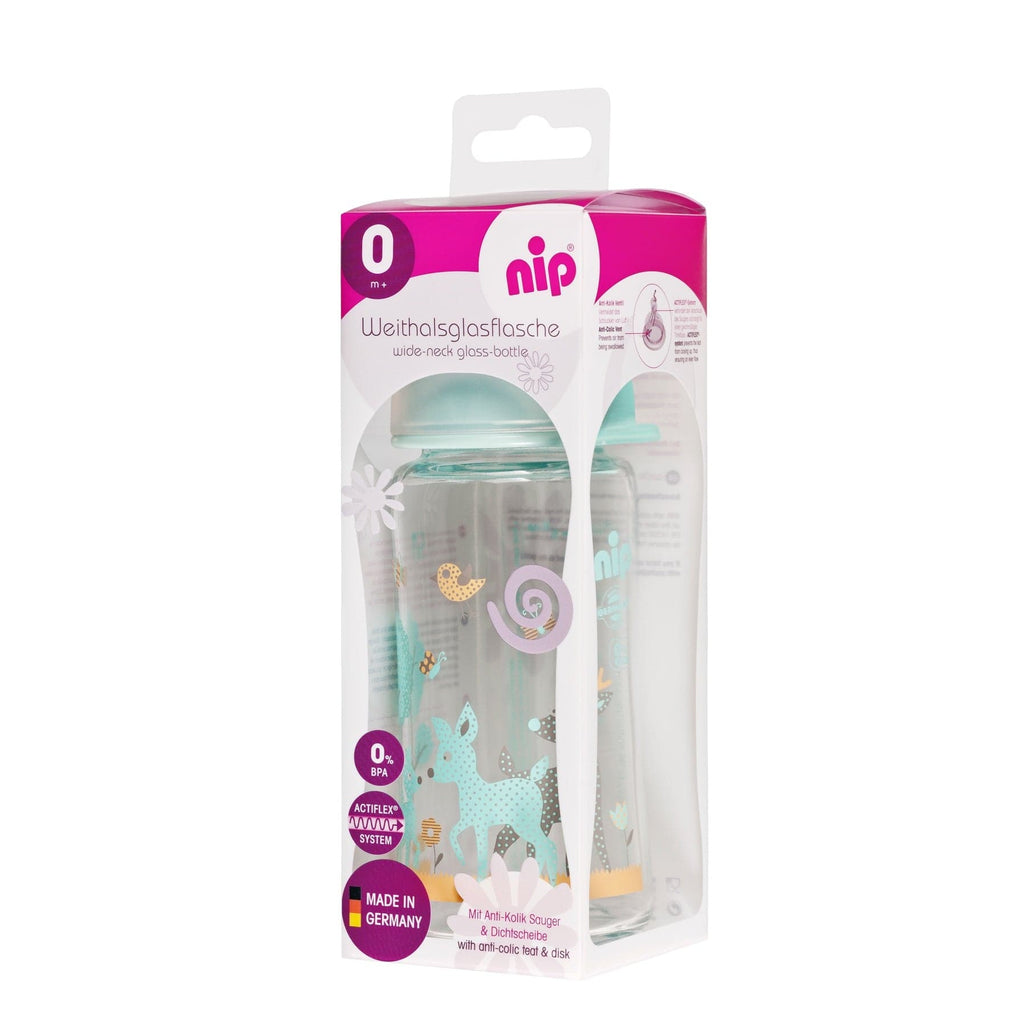 NIP Baby accessories WIDE NECK GLASS BOTTLE   DEER BOY   (ANATOMICAL TEAT-M)  240ML