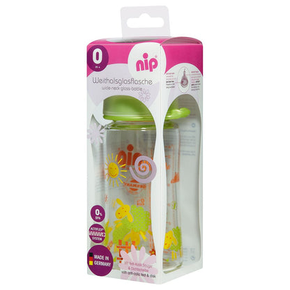 NIP Baby accessories WIDE NECK GLASS BOTTLE   GREEN SHEEP   (ANATOMICAL TEAT-M)  240ML