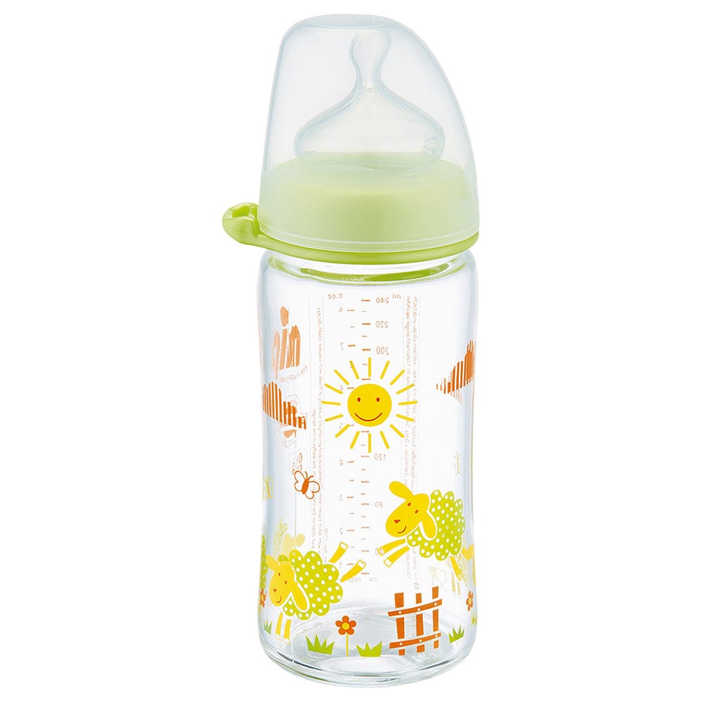 NIP Baby accessories WIDE NECK GLASS BOTTLE   GREEN SHEEP   (ANATOMICAL TEAT-M)  240ML
