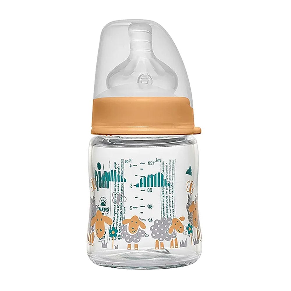 NIP Baby accessories WIDE NECK GLASS BOTTLE    ORANGE SHEEP   (ROUND TEAT-S) 120ML